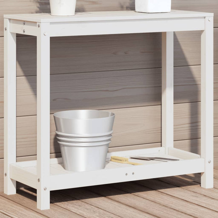 Pottebord med hylle hvit 82,5x35x75 cm heltre furu