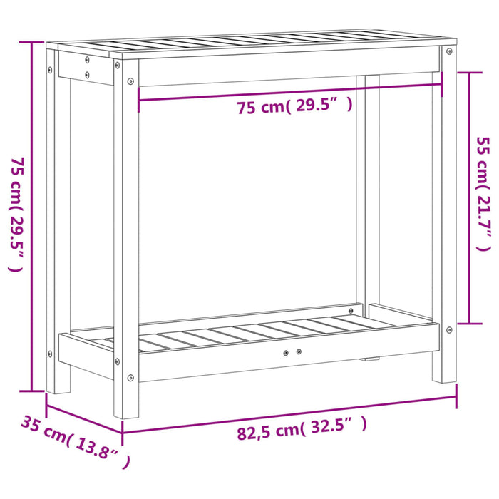 Pottebord med hylle 82,5x35x75 cm impregnert furu