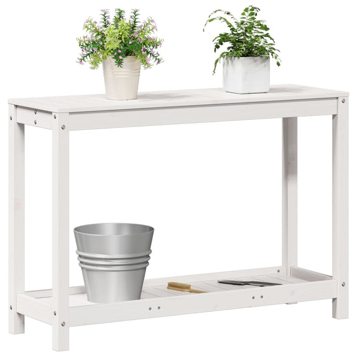 Pottebord med hylle hvit 108x35x75 cm heltre furu