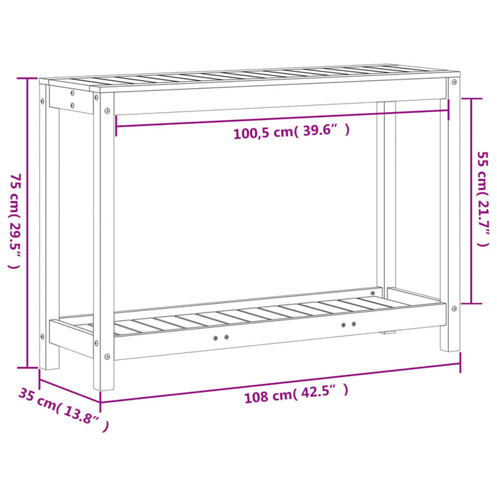 Pottebord med hylle hvit 108x35x75 cm heltre furu