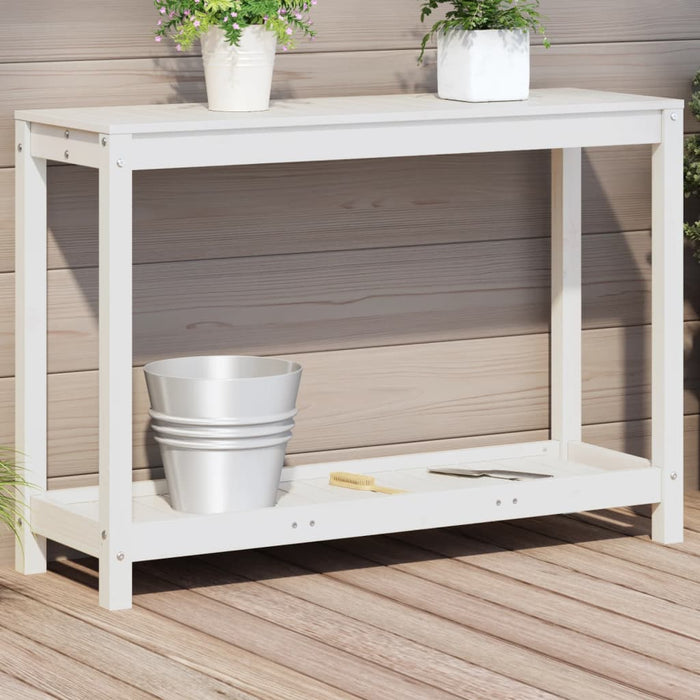 Pottebord med hylle hvit 108x35x75 cm heltre furu