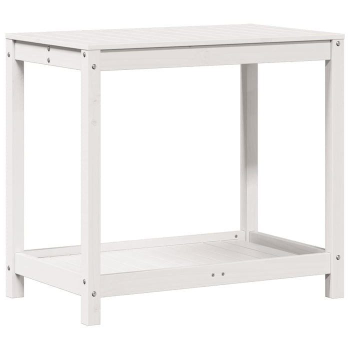 Pottebord med hylle hvit 82,5x50x75 cm heltre furu