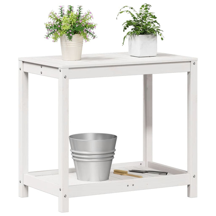 Pottebord med hylle hvit 82,5x50x75 cm heltre furu