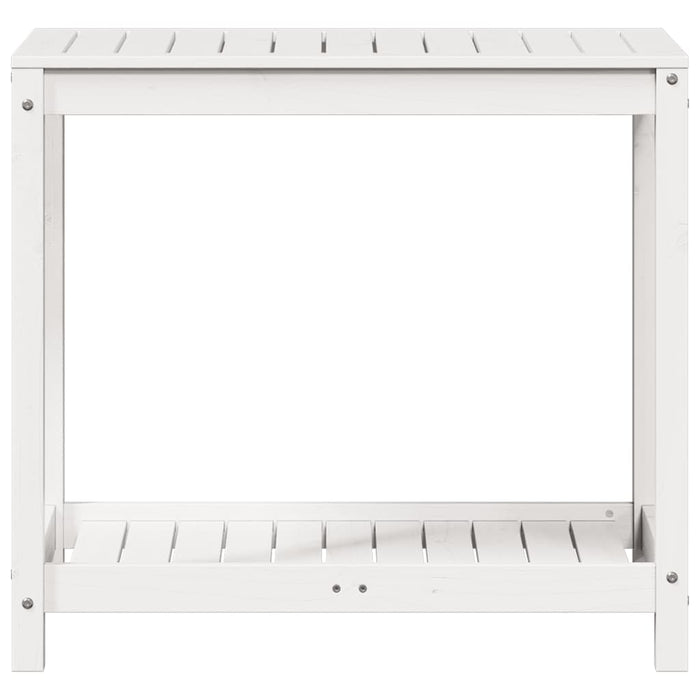 Pottebord med hylle hvit 82,5x50x75 cm heltre furu