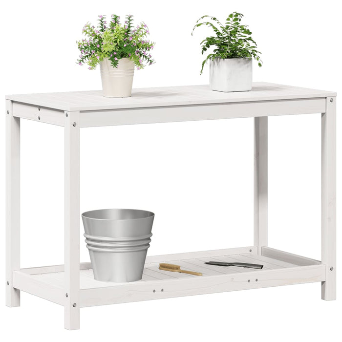 Pottebord med hylle hvit 108x50x75 cm heltre furu