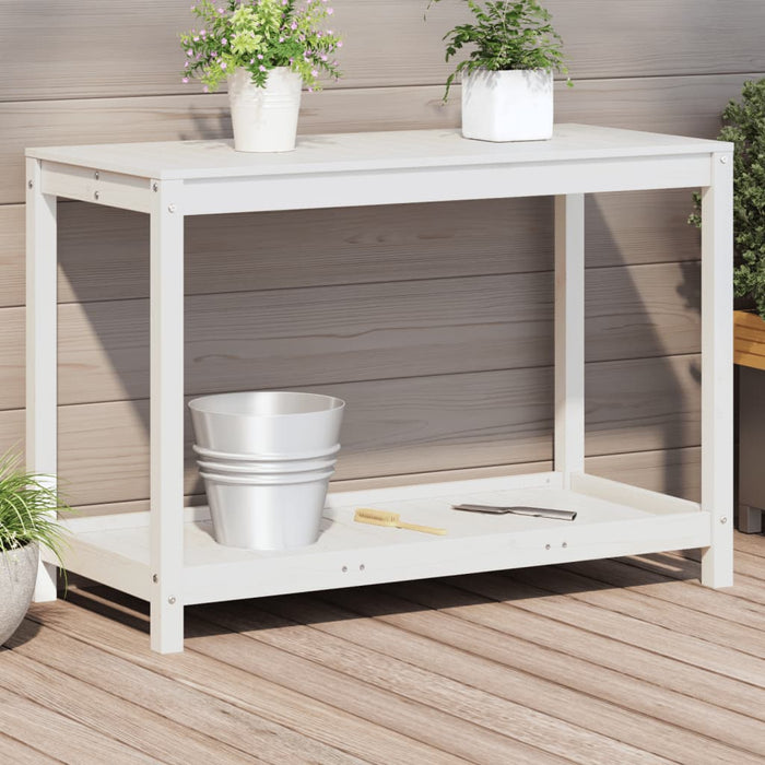 Pottebord med hylle hvit 108x50x75 cm heltre furu