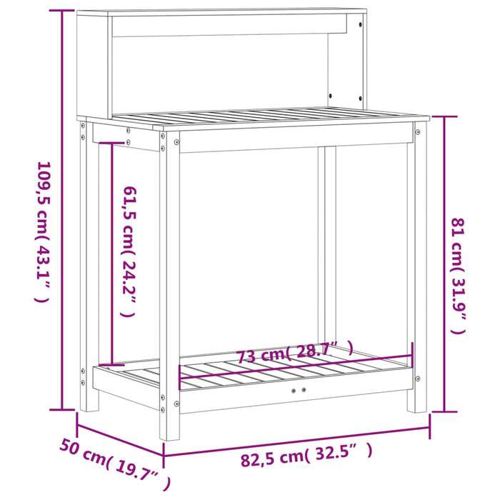 Pottebord med hyller 82,5x50x109,5 cm heltre furu