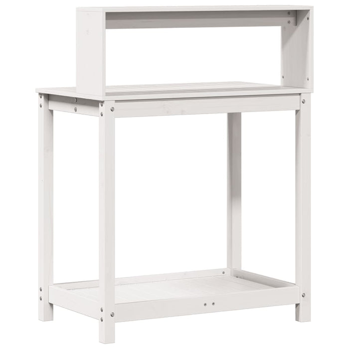 Pottebord med hyller hvit 82,5x50x109,5 cm heltre furu