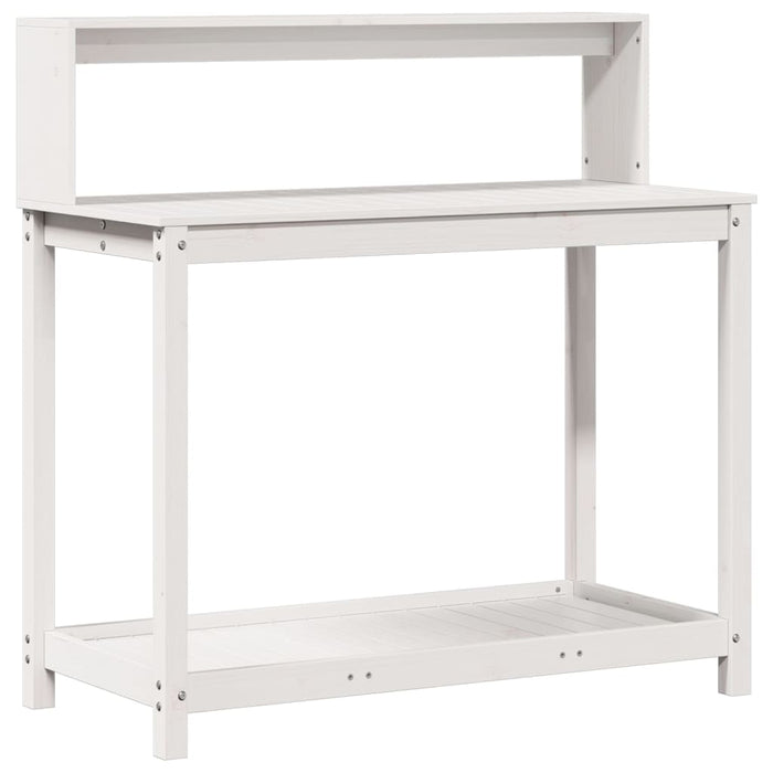 Pottebord med hyller hvit 108x50x109,5 cm heltre furu