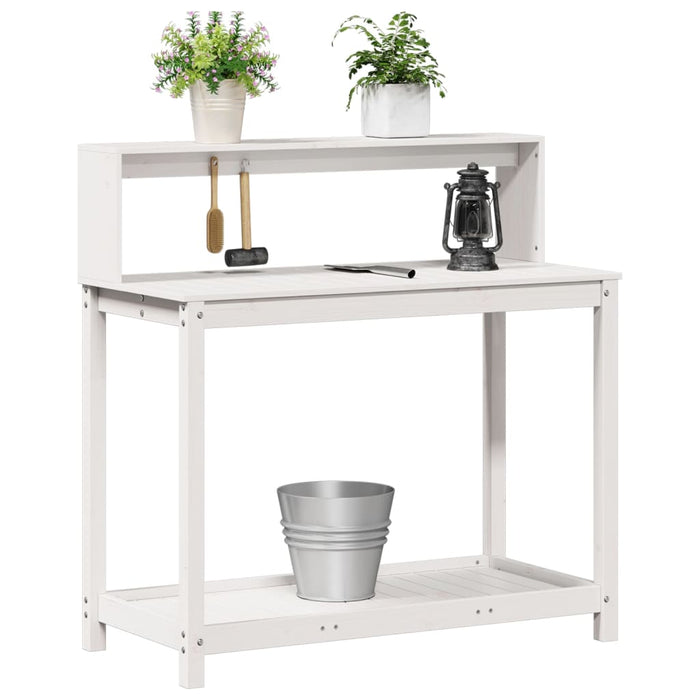 Pottebord med hyller hvit 108x50x109,5 cm heltre furu