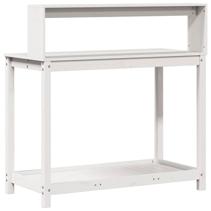 Pottebord med hyller hvit 108x50x109,5 cm heltre furu