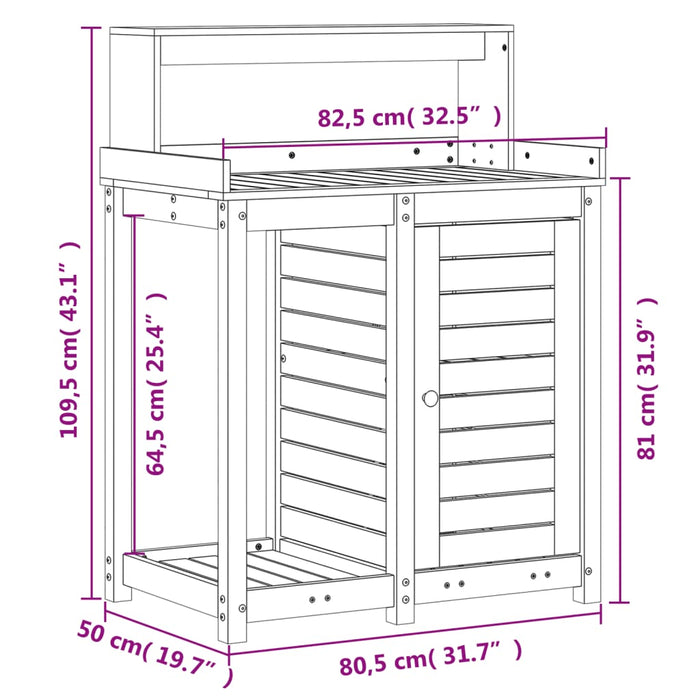 Pottebord med hyller 82,5x50x109,5 cm heltre furu