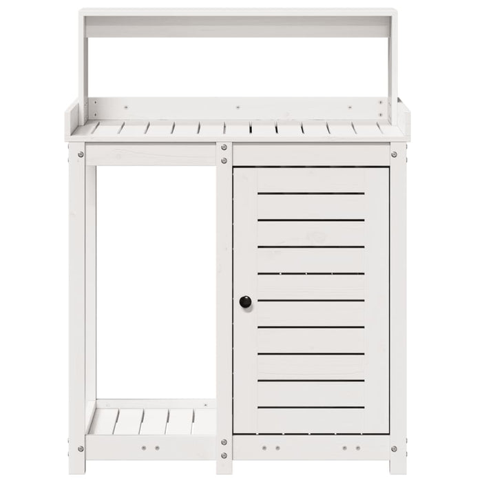 Pottebord med hyller hvit 82,5x50x109,5 cm heltre furu