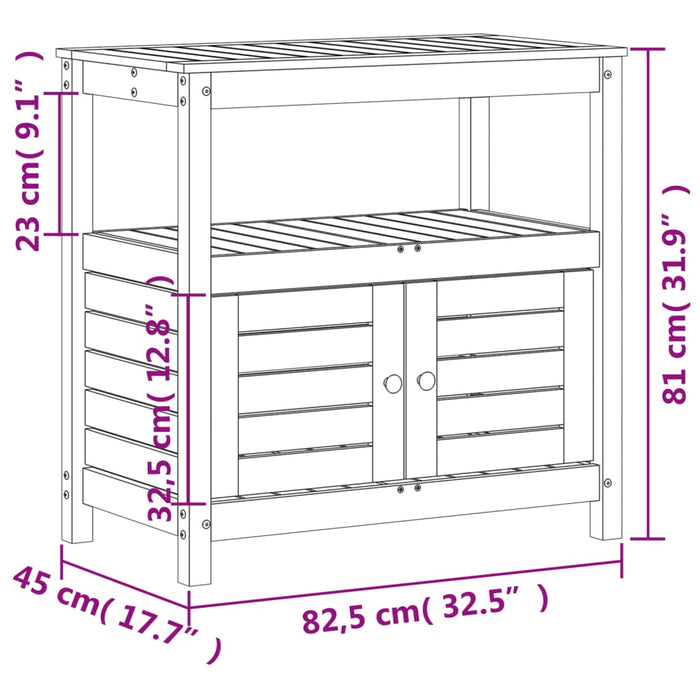 Pottebord med hyller 82,5x45x81 cm heltre furu