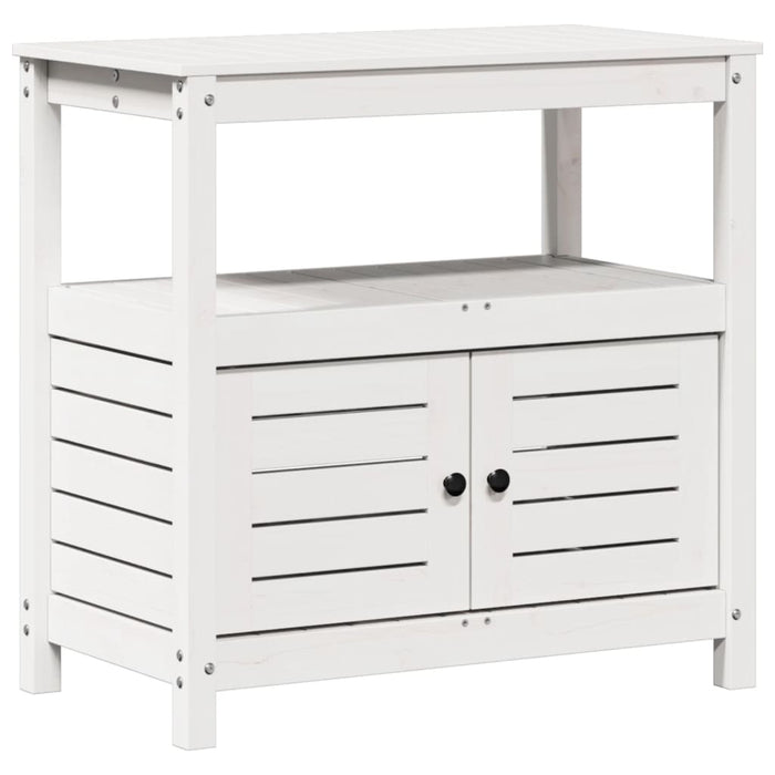 Pottebord med hyller hvit 82,5x45x81 cm heltre furu