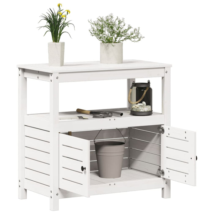 Pottebord med hyller hvit 82,5x45x81 cm heltre furu