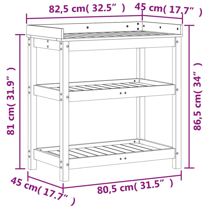 Pottebord med hyller 82,5x45x86,5 cm heltre furu