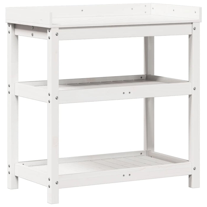 Pottebord med hyller hvit 82,5x45x86,5 cm heltre furu