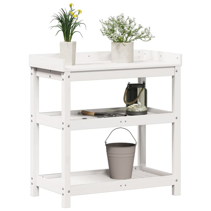 Pottebord med hyller hvit 82,5x45x86,5 cm heltre furu