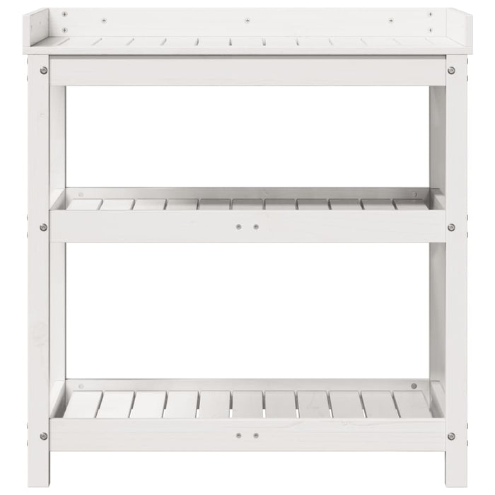 Pottebord med hyller hvit 82,5x45x86,5 cm heltre furu