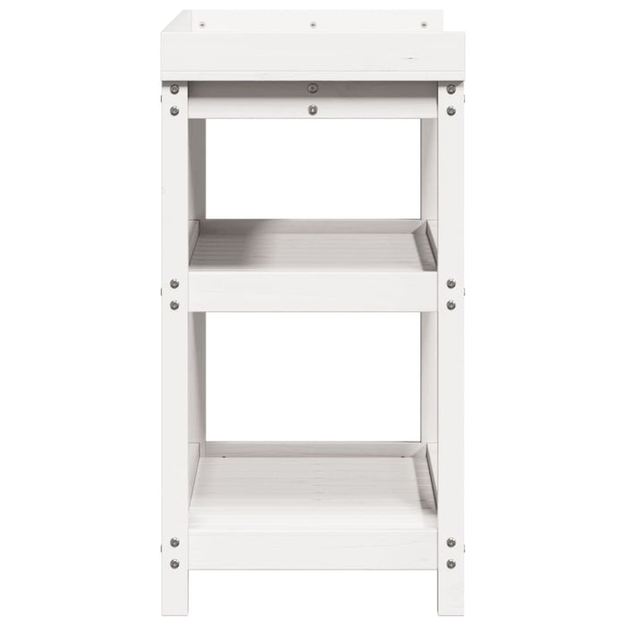 Pottebord med hyller hvit 82,5x45x86,5 cm heltre furu