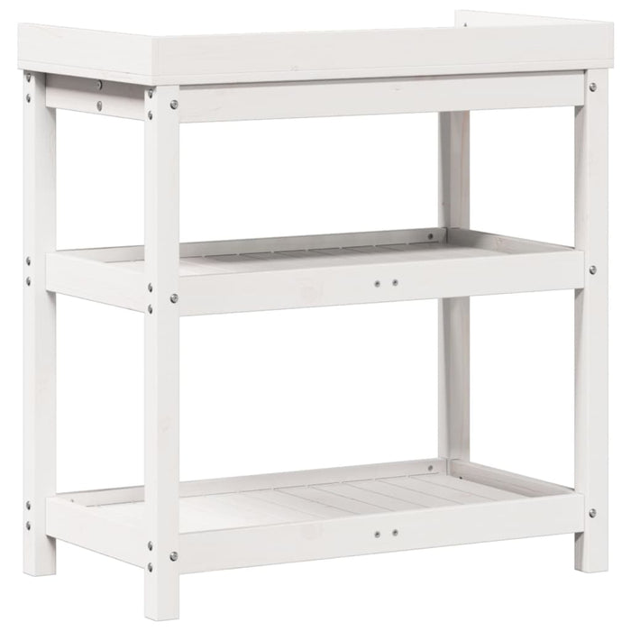 Pottebord med hyller hvit 82,5x45x86,5 cm heltre furu