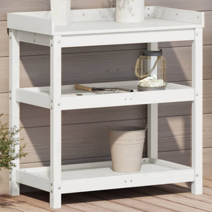 Pottebord med hyller hvit 82,5x45x86,5 cm heltre furu