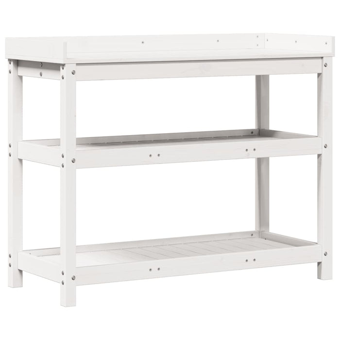 Pottebord med hyller hvit 108x45x86,5 cm heltre furu