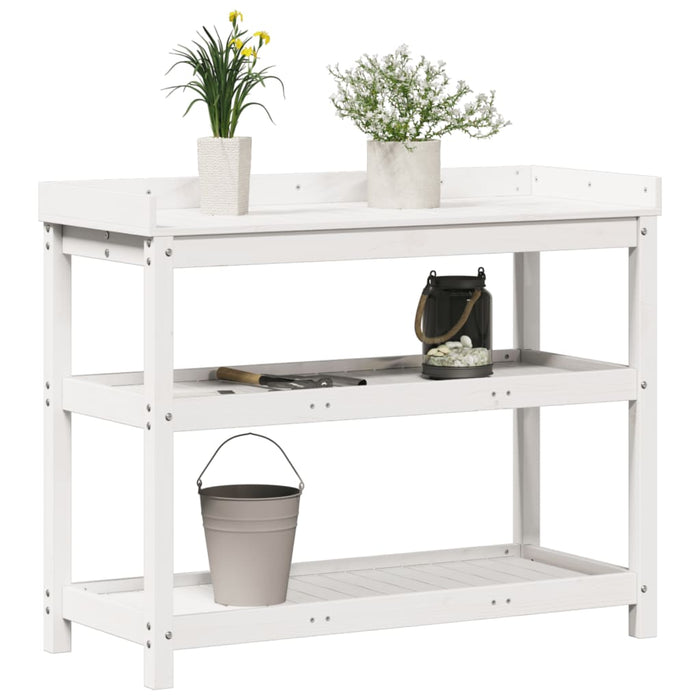 Pottebord med hyller hvit 108x45x86,5 cm heltre furu