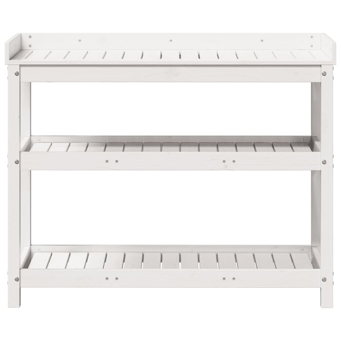 Pottebord med hyller hvit 108x45x86,5 cm heltre furu