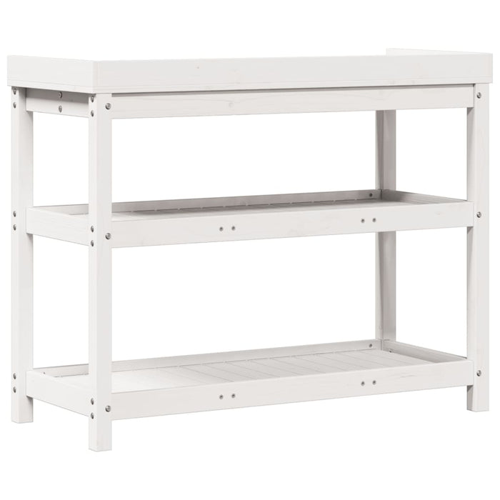 Pottebord med hyller hvit 108x45x86,5 cm heltre furu