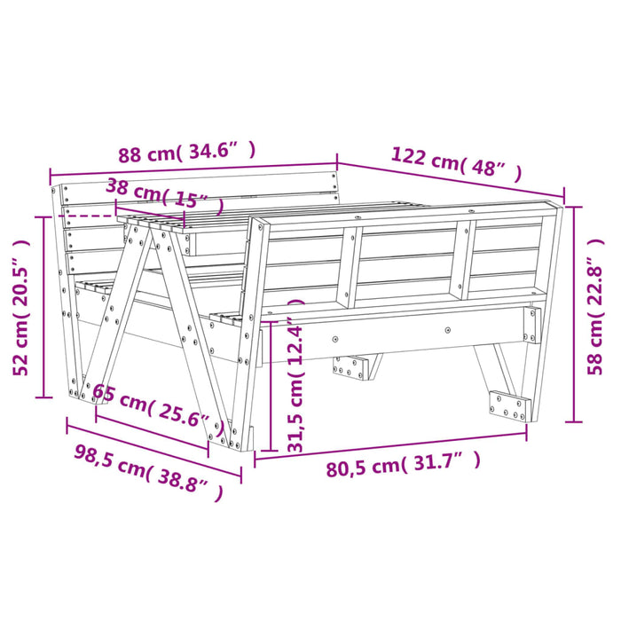 Piknikbord for barn 88x122x58 cm heltre furu