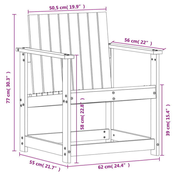 Hagestol hvit 62x55x77 cm heltre furu