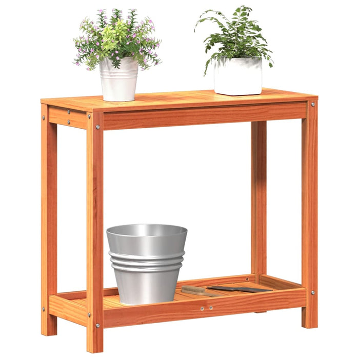 Pottebord med hylle voksbrun 82,5x35x75 cm heltre furu