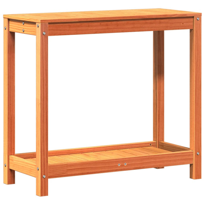 Pottebord med hylle voksbrun 82,5x35x75 cm heltre furu