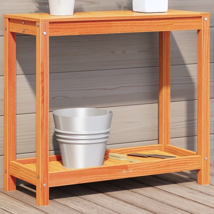 Pottebord med hylle voksbrun 82,5x35x75 cm heltre furu