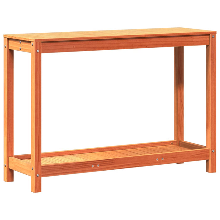 Pottebord med hylle voksbrun 108x35x75 cm heltre furu