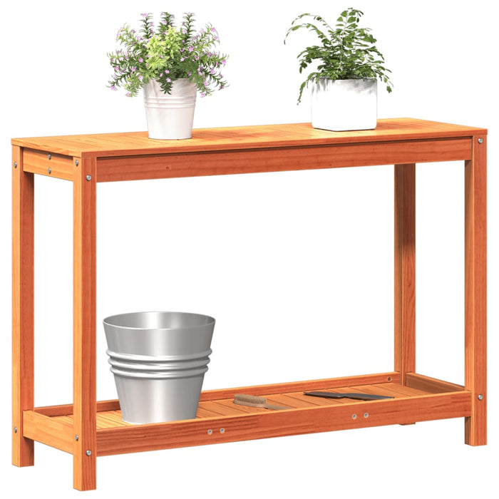 Pottebord med hylle voksbrun 108x35x75 cm heltre furu