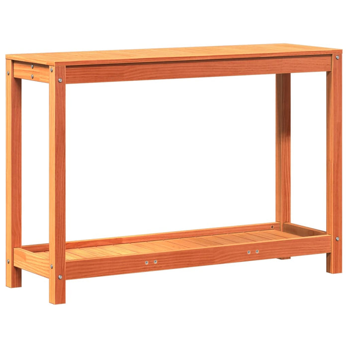 Pottebord med hylle voksbrun 108x35x75 cm heltre furu