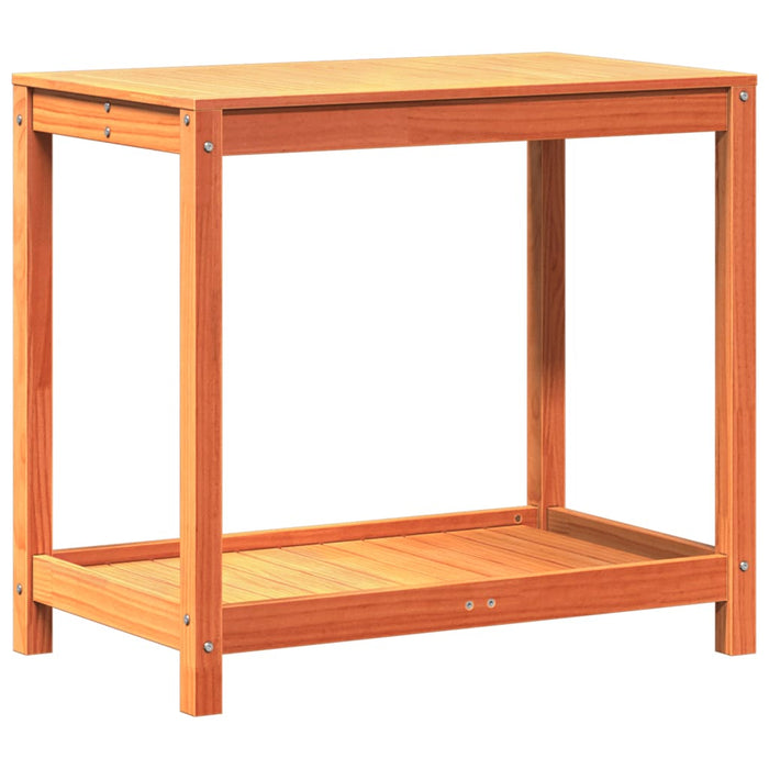 Pottebord med hylle voksbrun 82,5x50x75 cm heltre furu