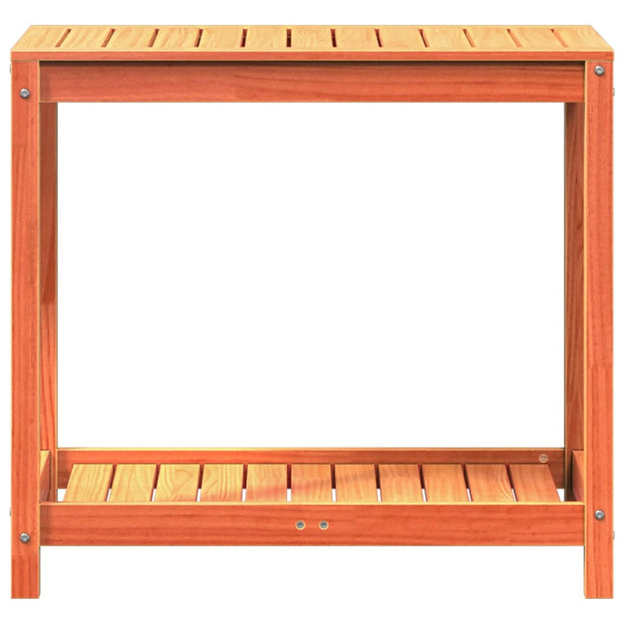 Pottebord med hylle voksbrun 82,5x50x75 cm heltre furu