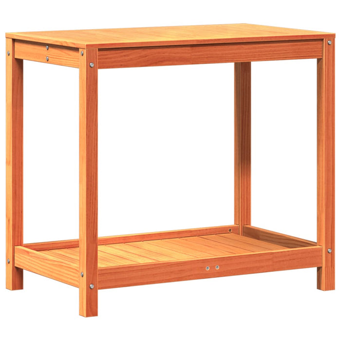 Pottebord med hylle voksbrun 82,5x50x75 cm heltre furu