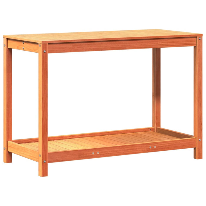 Pottebord med hylle voksbrun 108x50x75 cm heltre furu