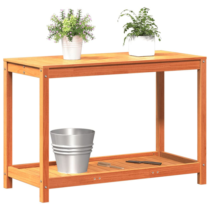 Pottebord med hylle voksbrun 108x50x75 cm heltre furu