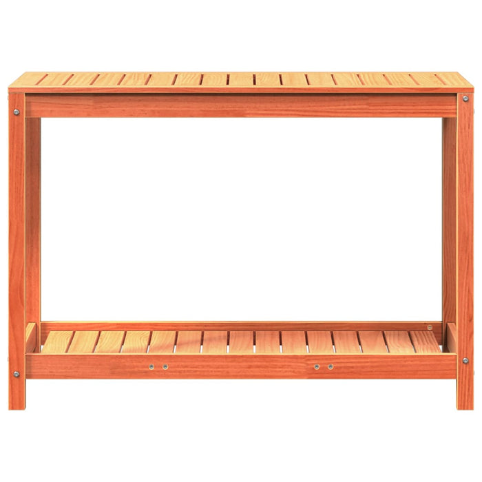 Pottebord med hylle voksbrun 108x50x75 cm heltre furu