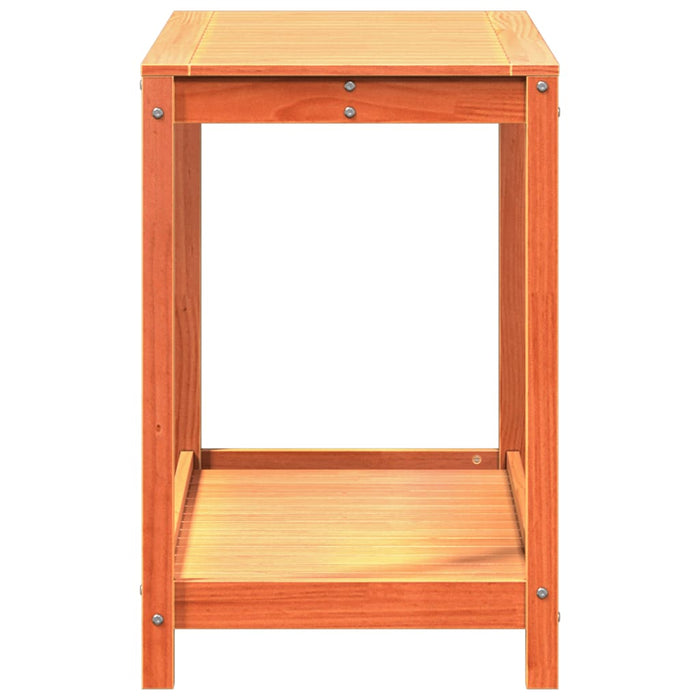 Pottebord med hylle voksbrun 108x50x75 cm heltre furu