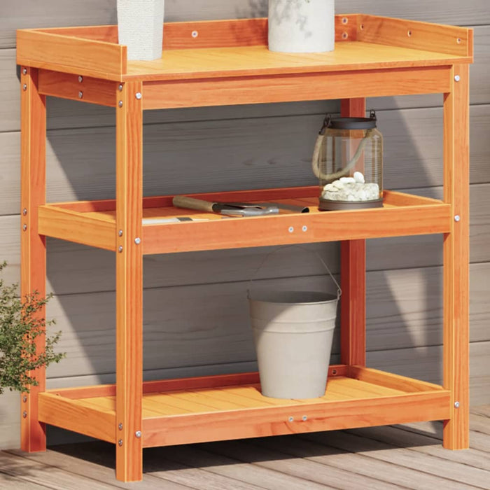 Pottebord med hyller brun 82,5x45x86,5 cm heltre furu