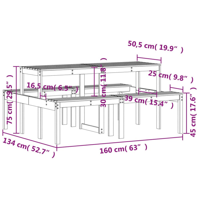 Piknikbord voksbrun 160x134x75 cm heltre furu