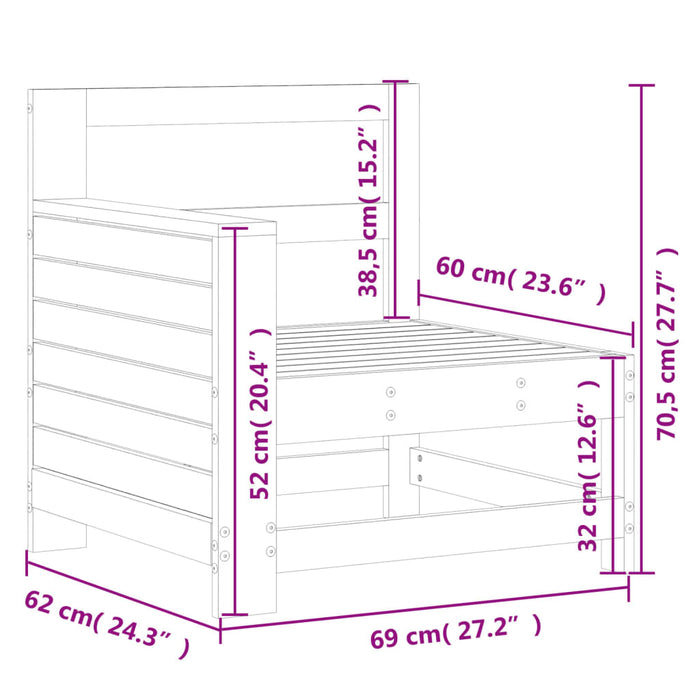 Hagesofa med armlene 69x62x70,5 cm heltre furu