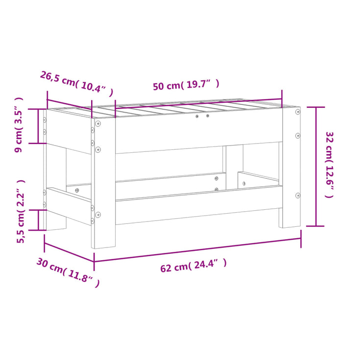 Hagefotskammel 62x30x32 cm heltre furu